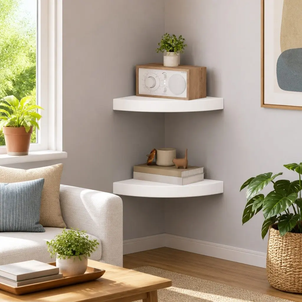 Corner Wall Shelves Display Ledge Storage Organiser 25 x 25 cm White 2 Piece
