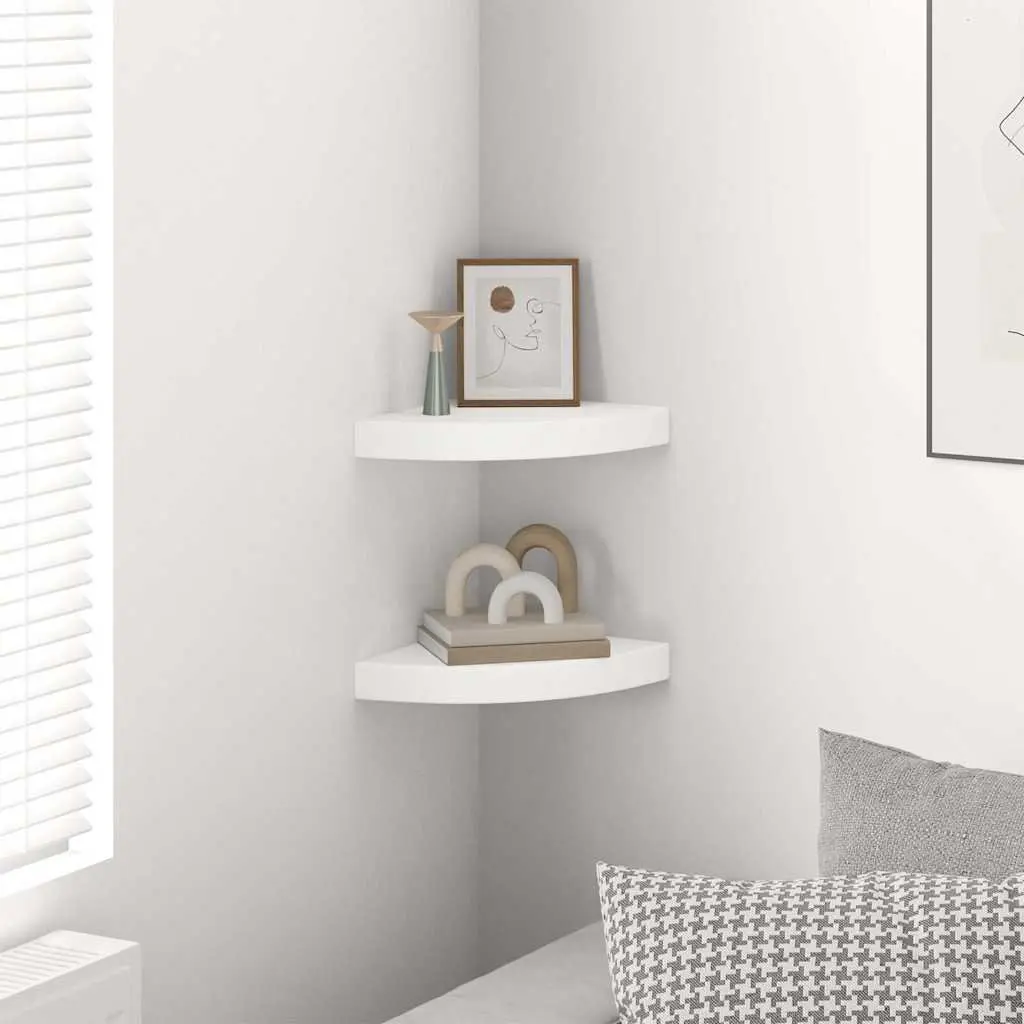Corner Wall Shelves Display Ledge Storage Organiser 25 x 25 cm White 2 Piece