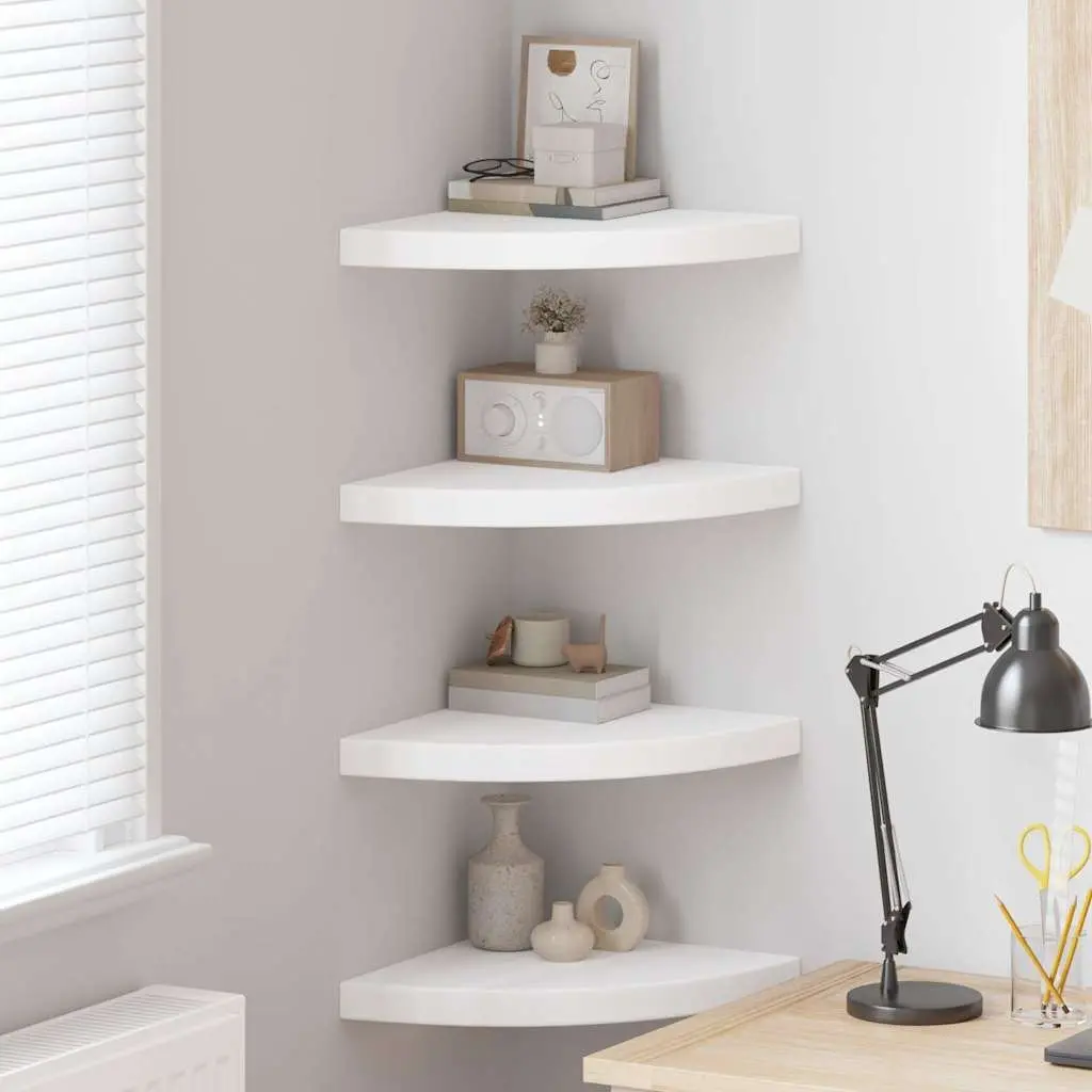 Floating Corner Shelves 4 Piece Wall Mount Display Ledge 35x35x3.8 cm White
