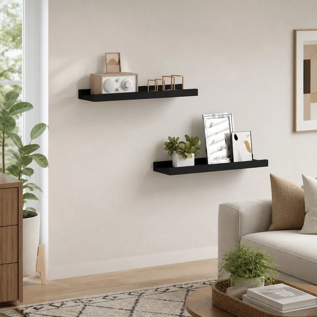 Wall Mounted Picture Ledge Shelves 40x9x3cm Black 2 Piece Floating Display Shelf