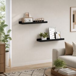 Wall Picture Frame Ledge Display Shelves 2 pcs Black 40x9x3 cm MDF Floating