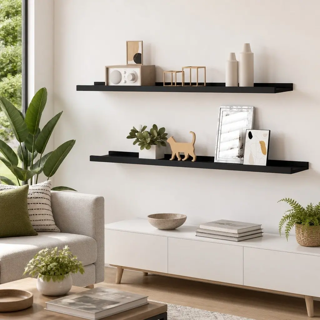 Black Floating Shelves for Displaying Décor