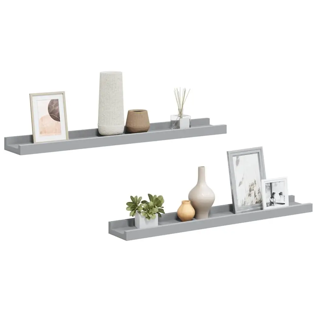 Picture Frame Ledge Shelves 2pcs Wall Mounted Display Shelf Grey 60x9x3cm MDF