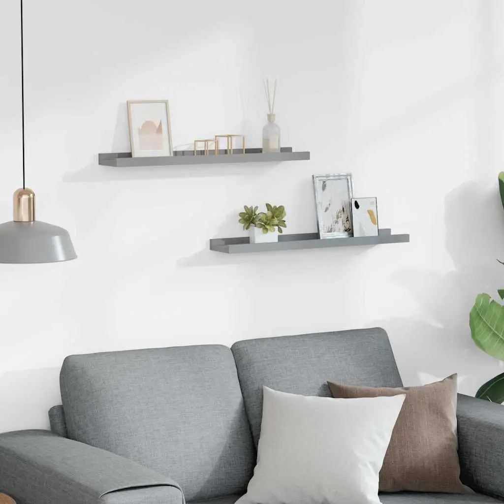 Picture Frame Ledge Shelves 2pcs Wall Mounted Display Shelf Grey 60x9x3cm MDF
