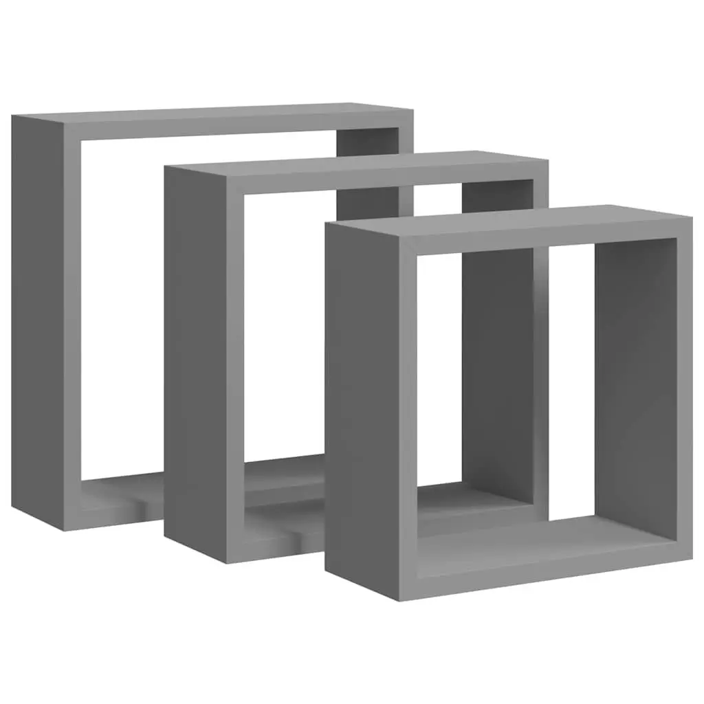 Wall Cube Shelves Storage Organiser 3 Pieces Grey Floating Corner Unit