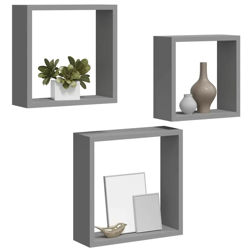 Wall Cube Shelves Storage Organiser 3 Pieces Grey Floating Corner Unit