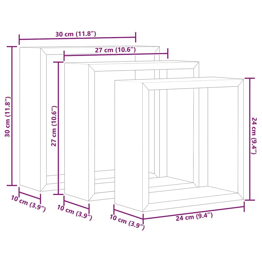 Wall Cube Shelves Storage Organiser 3 Pieces Grey Floating Corner Unit