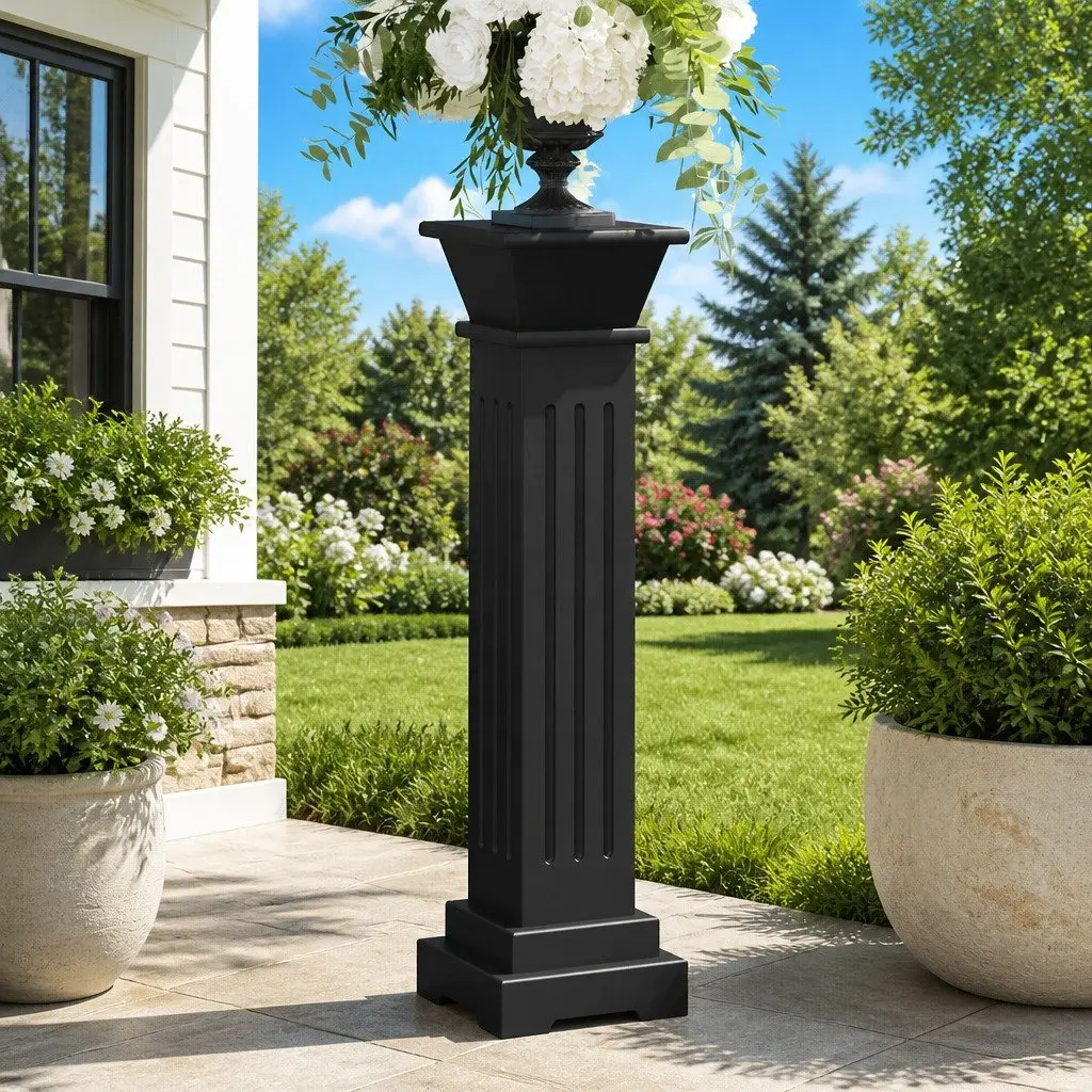 Square Pillar Plant Stand Black MDF Flower Pot Display Pedestal 17 x 17 x 66 cm