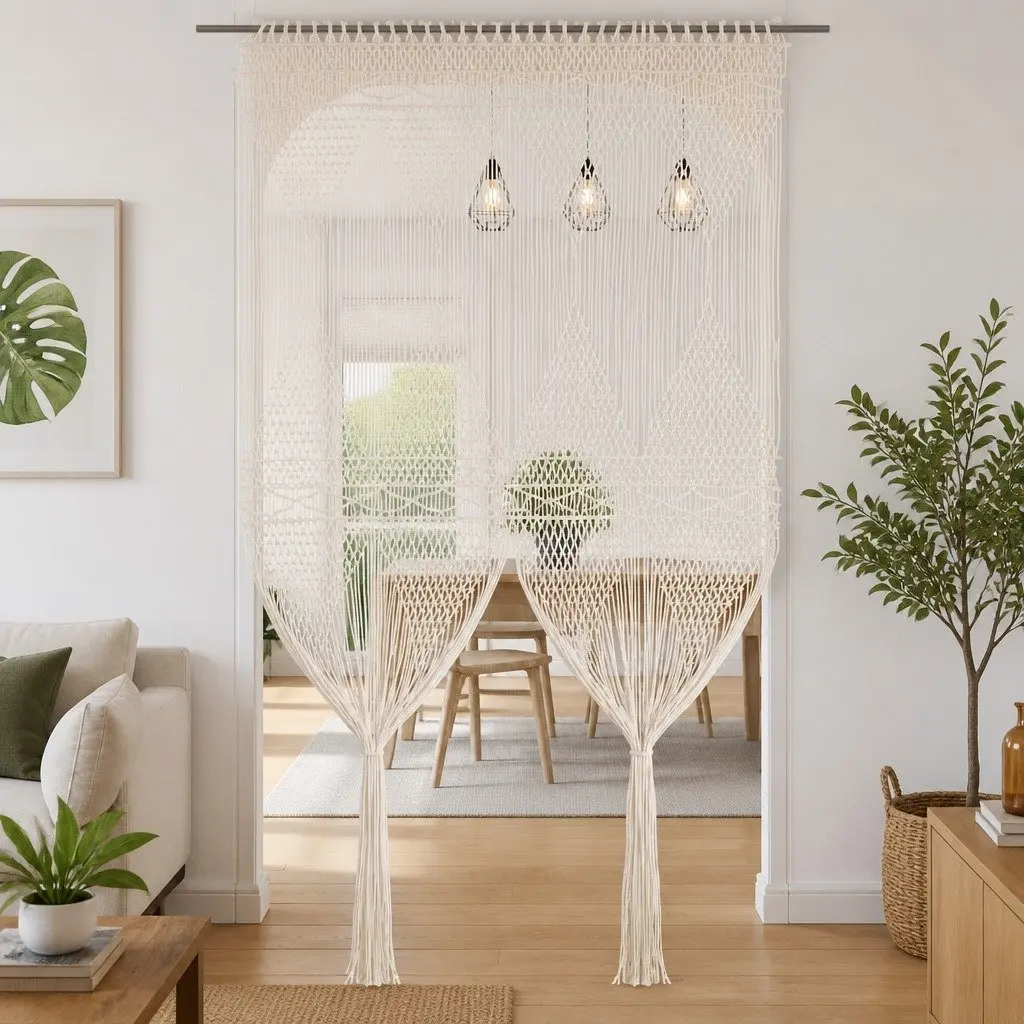 Macrame String Curtain Room Divider 140x240 cm Cotton Cream