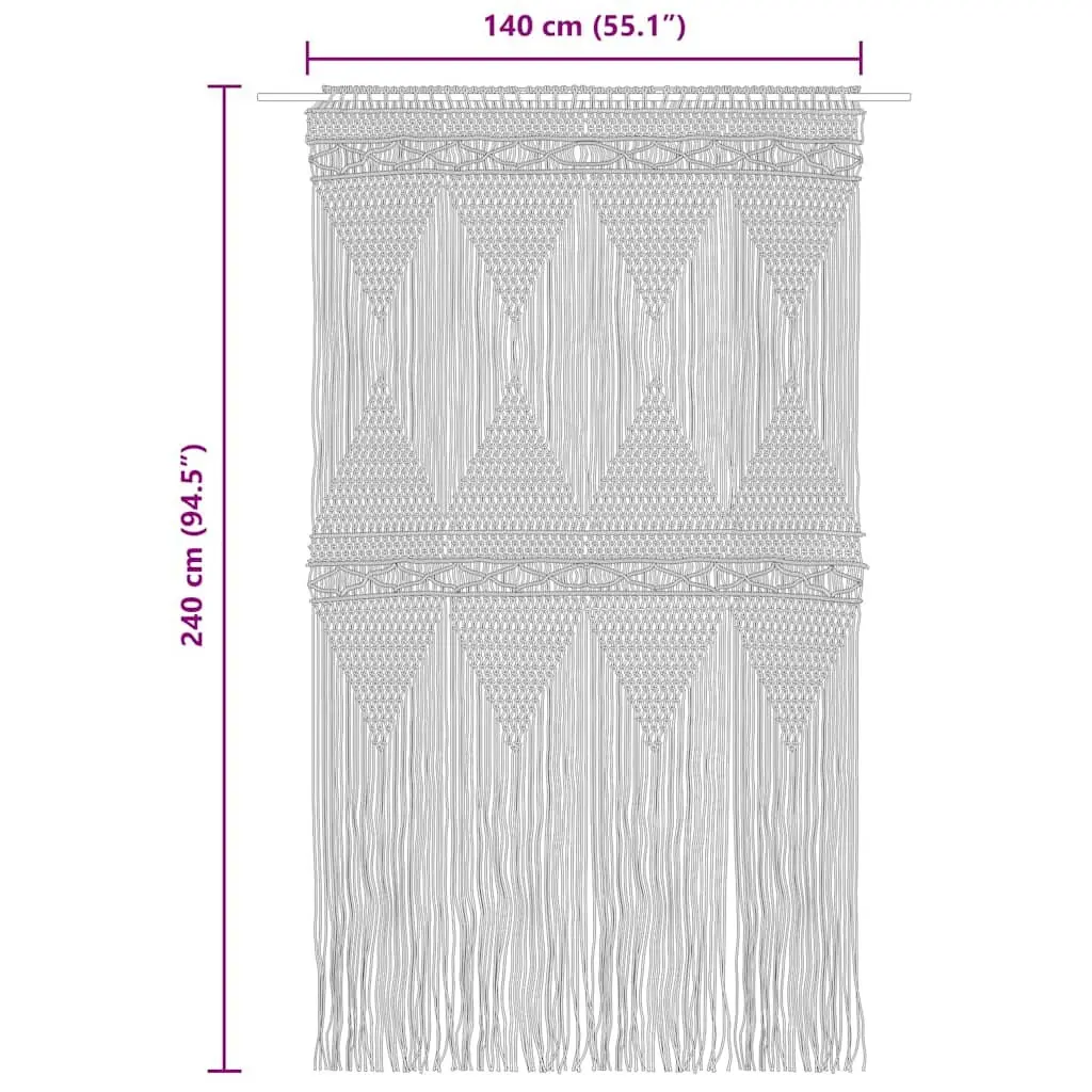 Macrame String Curtain Room Divider 140x240 cm Cotton Cream