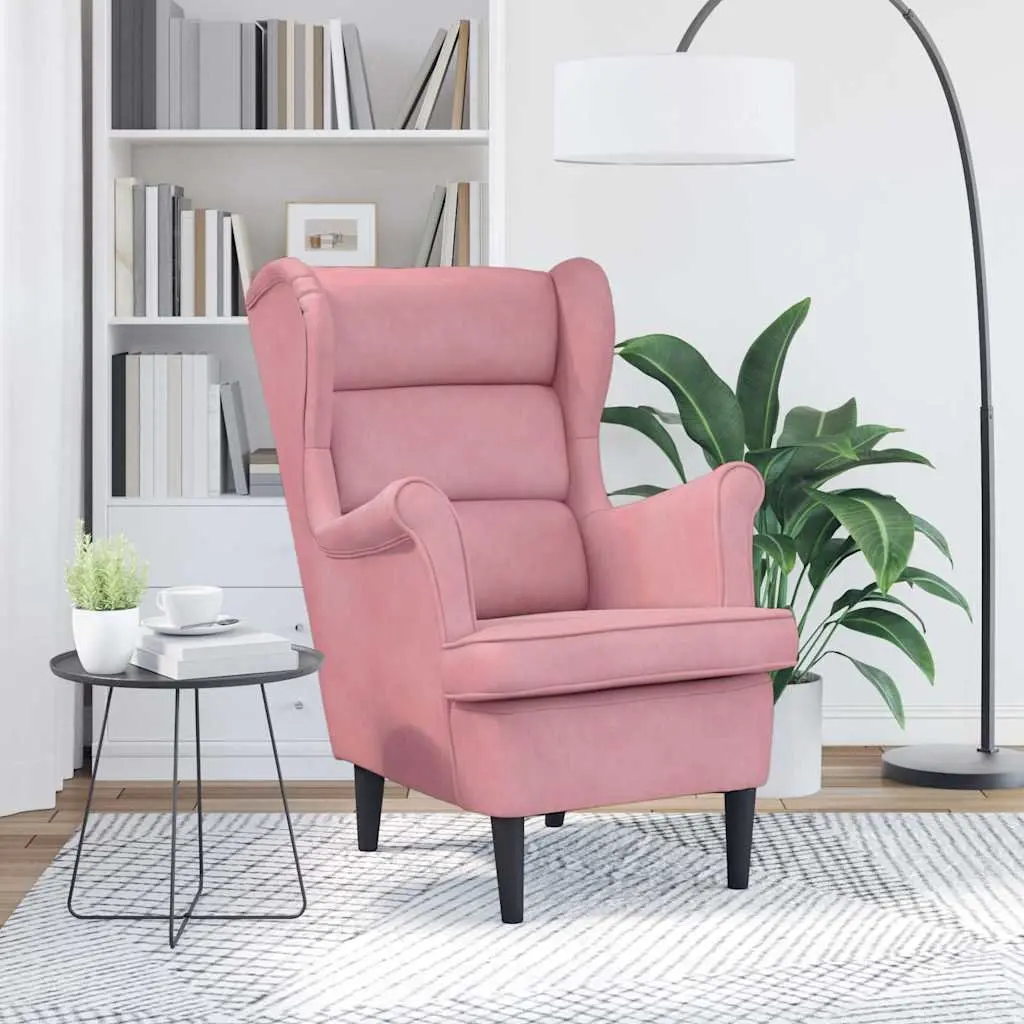 Armchair Pink Velvet Upholstered Living Room Chair Padded Backrest Seat
