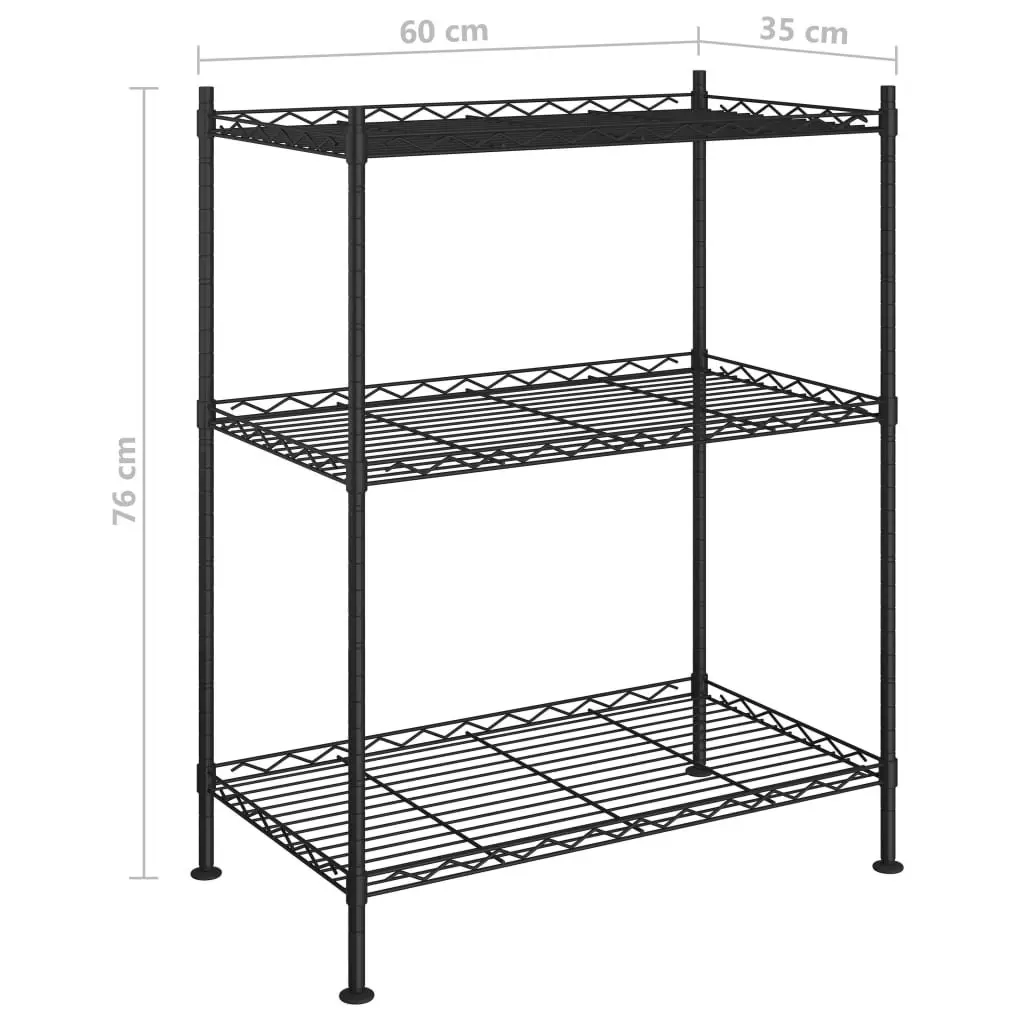 3-Tier Storage Rack 60x35x76cm Black Metal