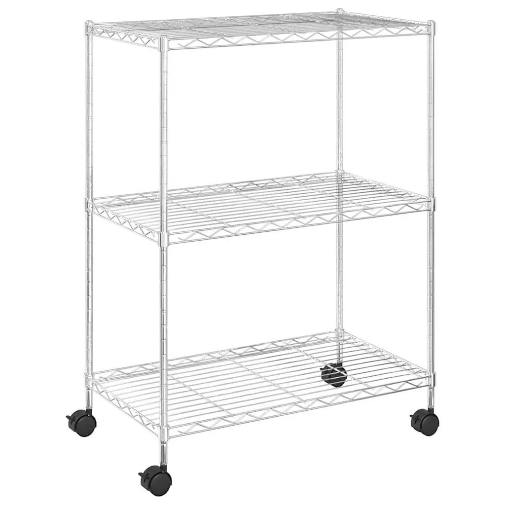 3-Tier Wire Storage Rack with Wheels Industrial Shelving Unit 60x35x81cm Silver