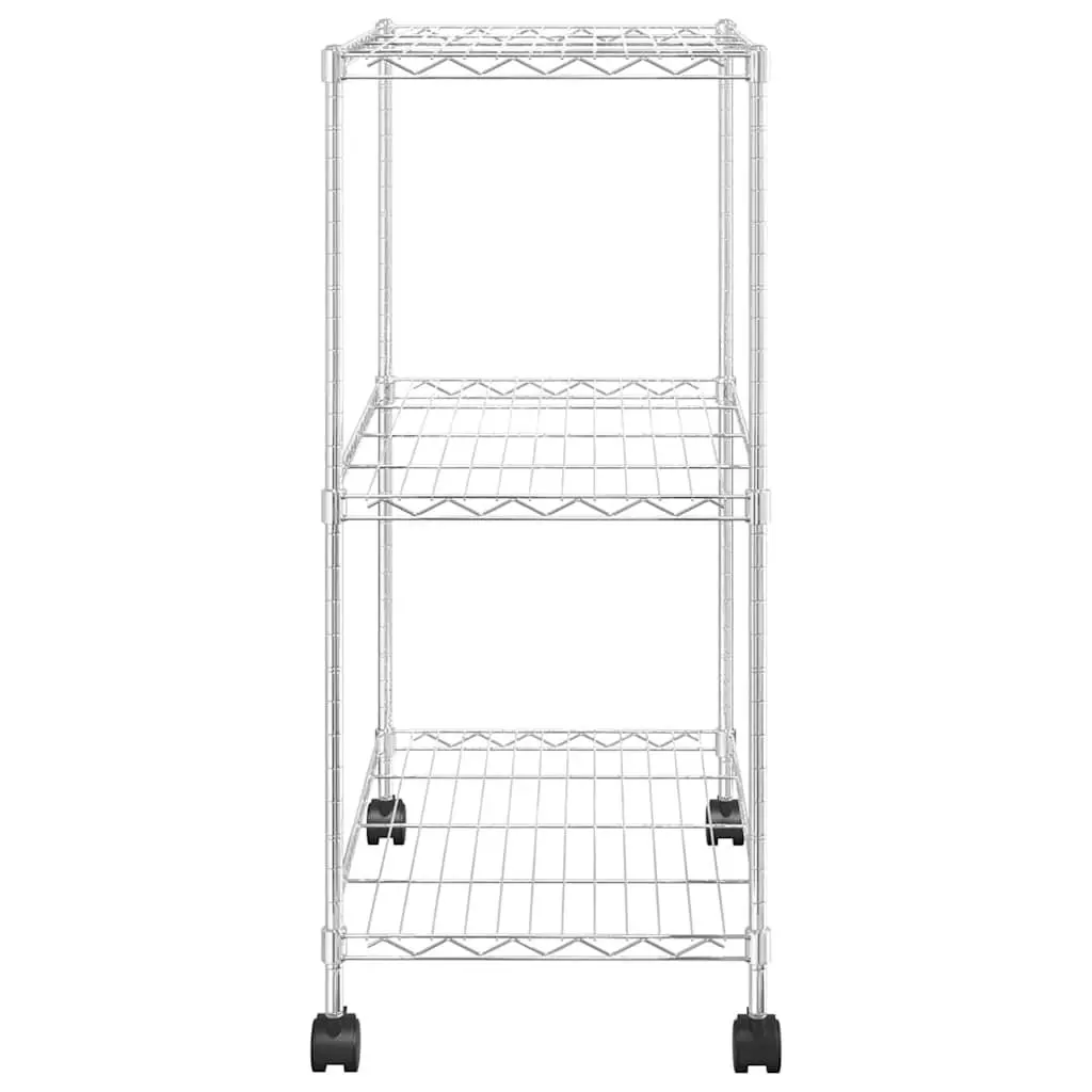 3-Tier Wire Storage Rack with Wheels Industrial Shelving Unit 60x35x81cm Silver