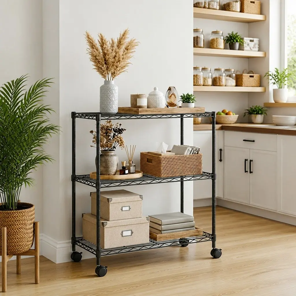 3-Tier Storage Rack with Wheels for Organized Storage 60x35x81cm Black