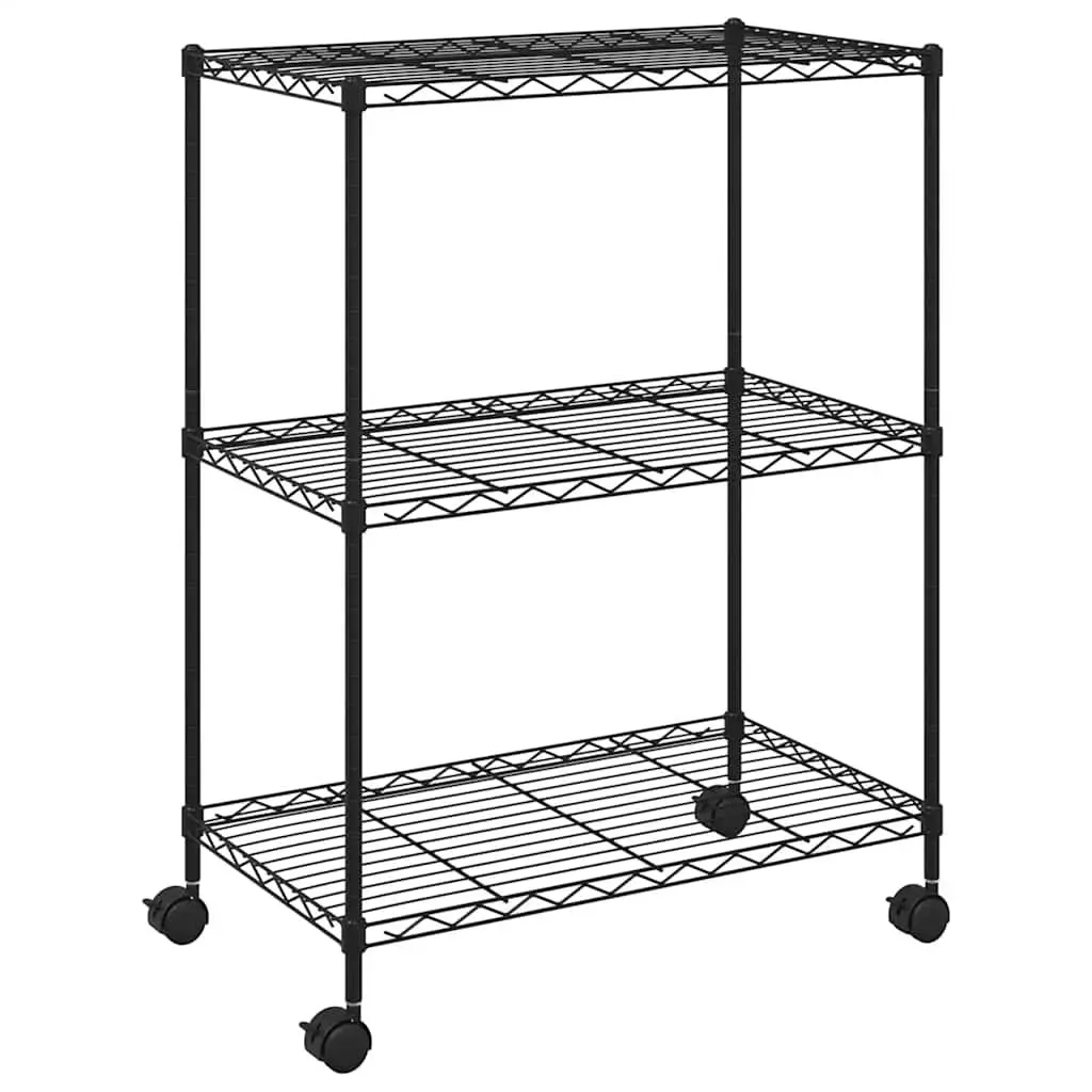 3-Tier Storage Rack with Wheels for Organized Storage 60x35x81cm Black