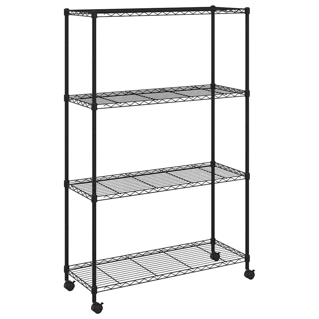4-Tier Storage Shelf Heavy Duty Organizer with Wheels 90 x 35 x 142 cm Black