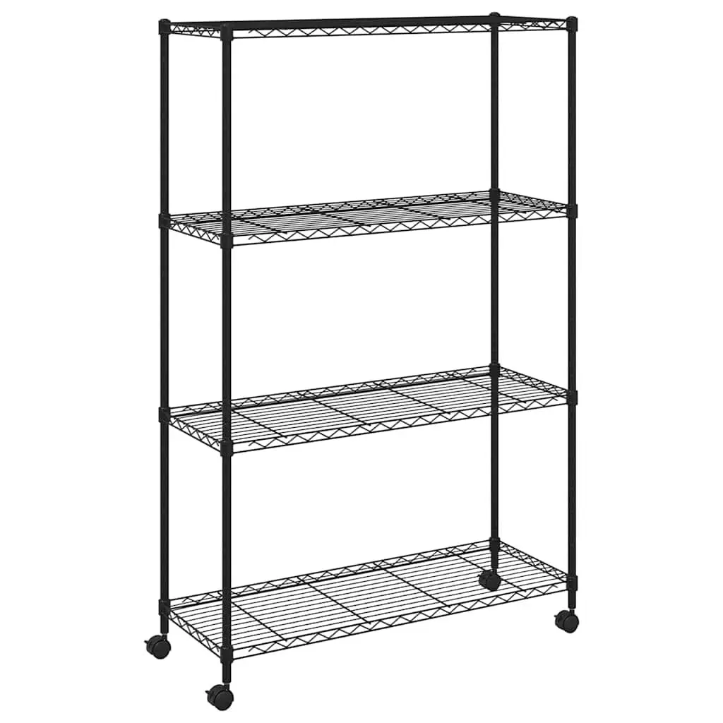 4-Tier Storage Shelf Heavy Duty Organizer with Wheels 90 x 35 x 142 cm Black
