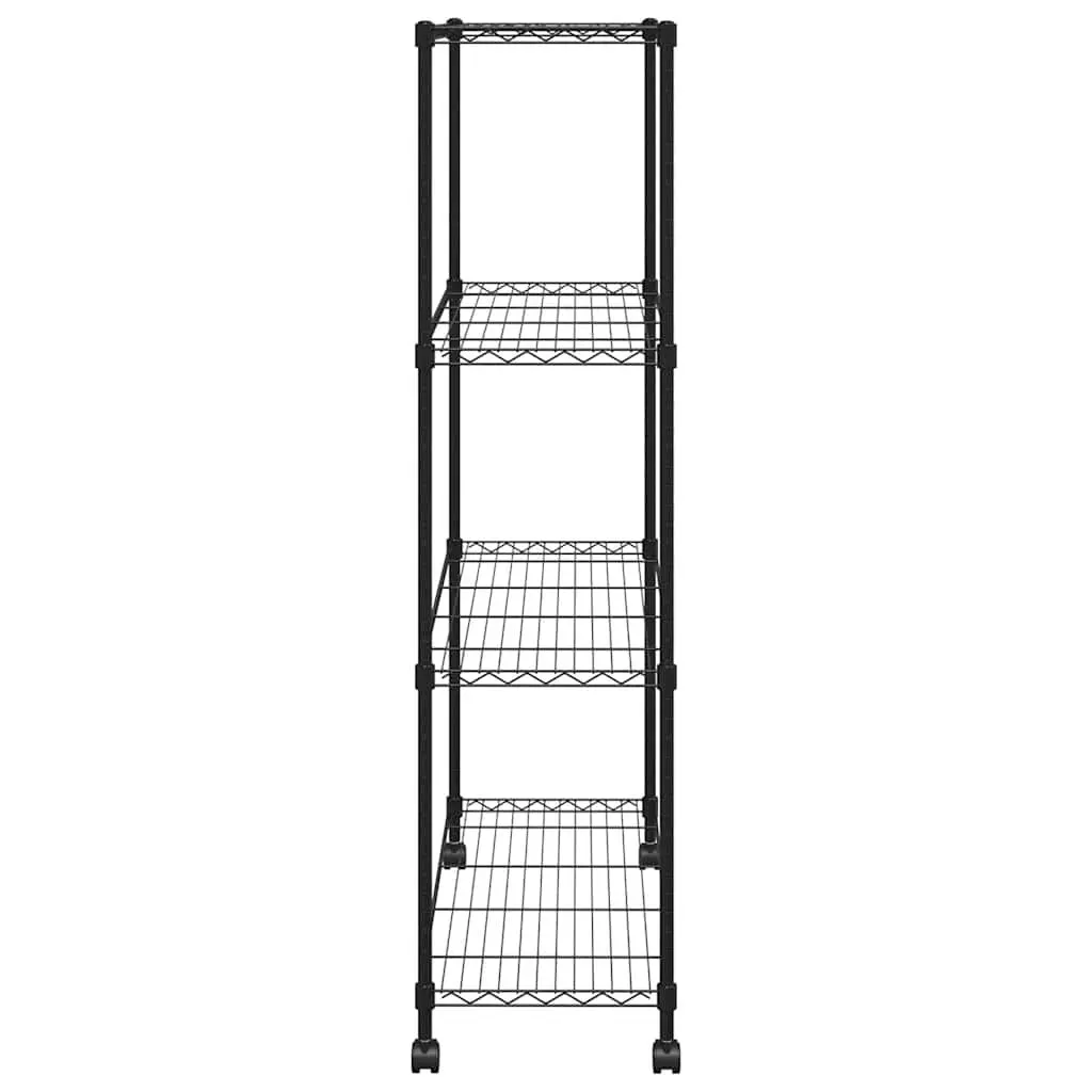 4-Tier Storage Shelf Heavy Duty Organizer with Wheels 90 x 35 x 142 cm Black