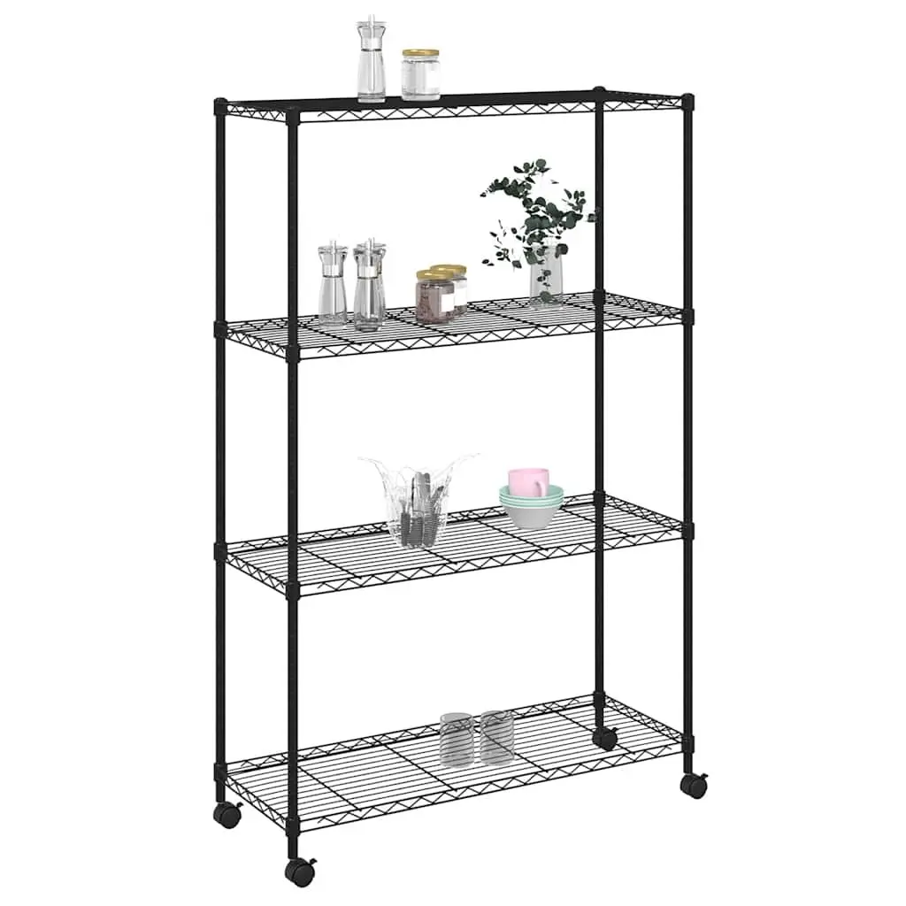 4-Tier Storage Shelf Heavy Duty Organizer with Wheels 90 x 35 x 142 cm Black