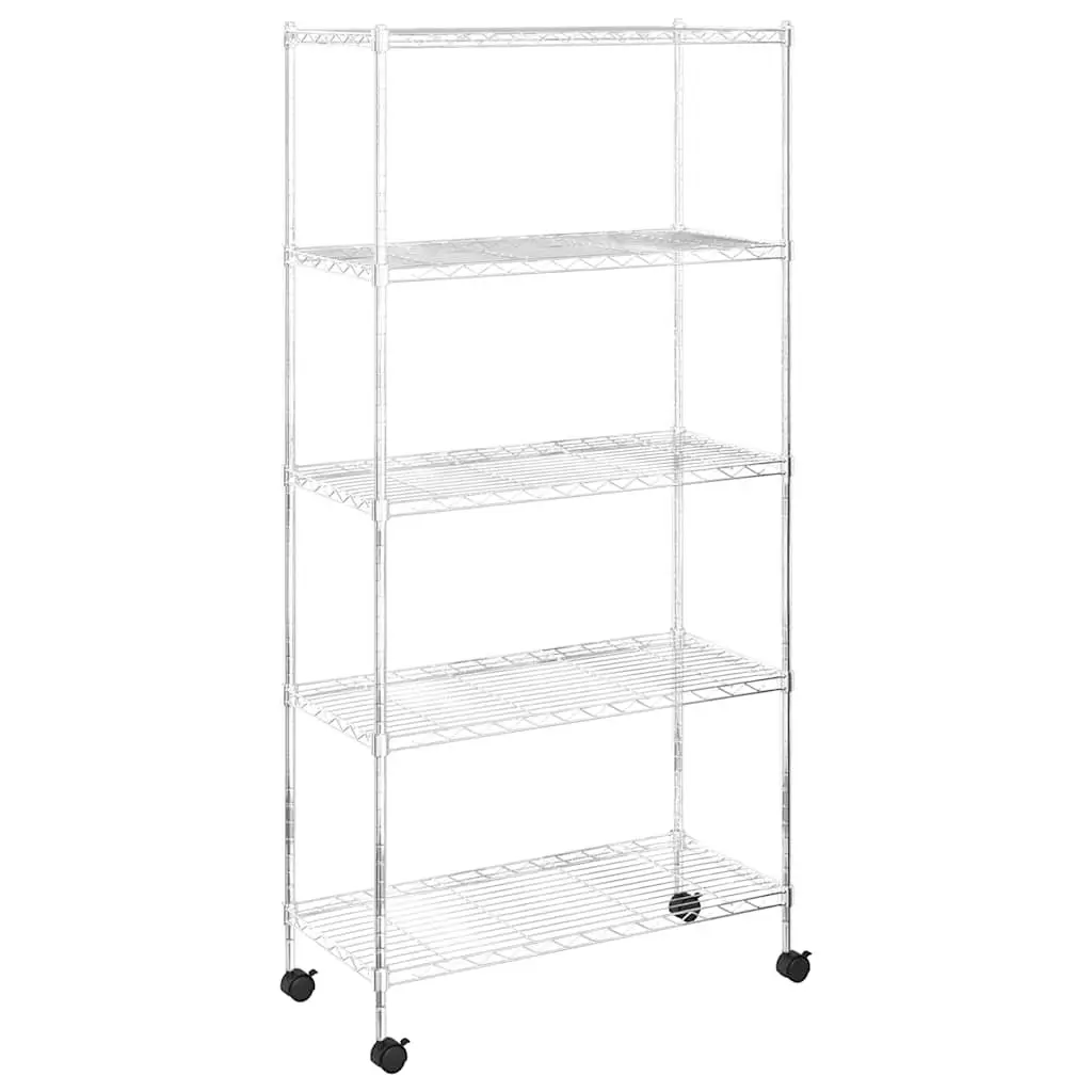 5-Tier Wire Storage Shelf on Wheels for Organization 75 x 35 x 155 cm Silver