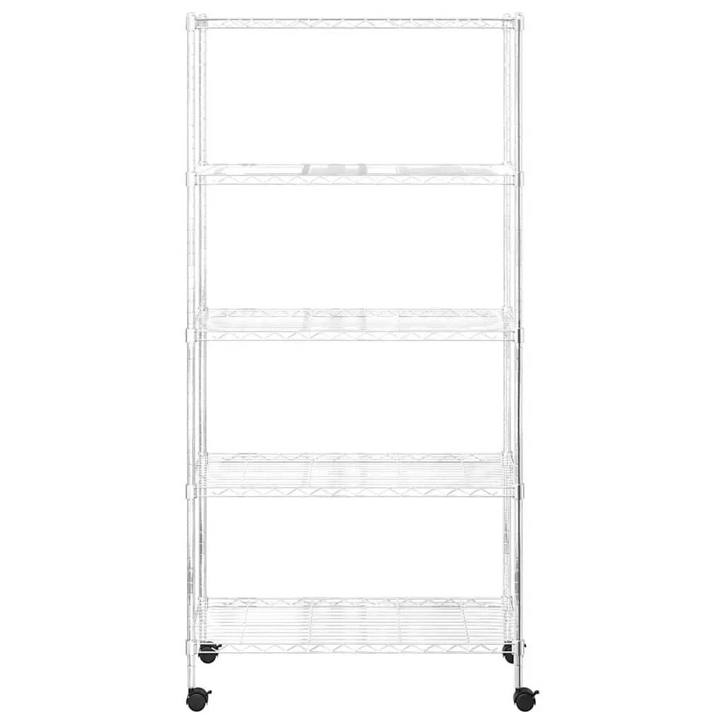 5-Tier Wire Storage Shelf on Wheels for Organization 75 x 35 x 155 cm Silver