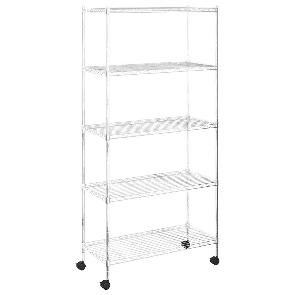 5-Tier Wire Storage Shelf on Wheels for Organization 75 x 35 x 155 cm Silver