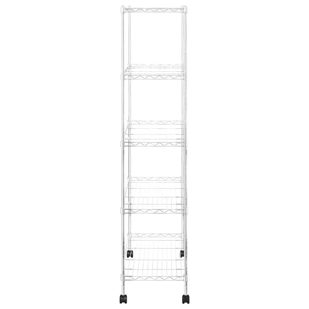 5-Tier Wire Storage Shelf on Wheels for Organization 75 x 35 x 155 cm Silver