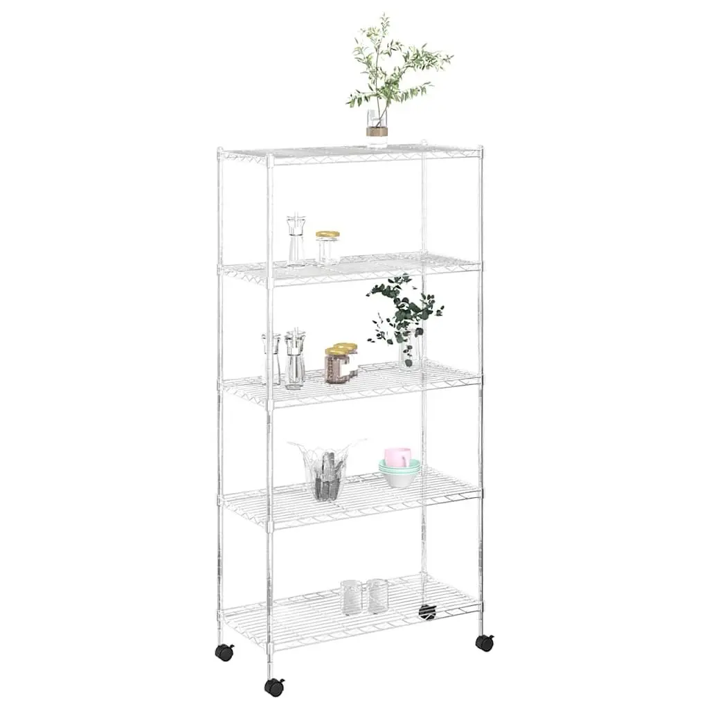 5-Tier Wire Storage Shelf on Wheels for Organization 75 x 35 x 155 cm Silver
