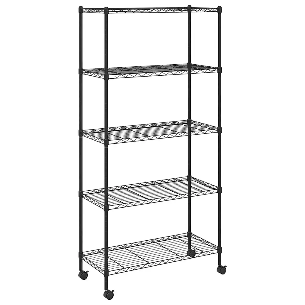 5-Tier Storage Shelf with Wheels Industrial 75x35x155cm Black