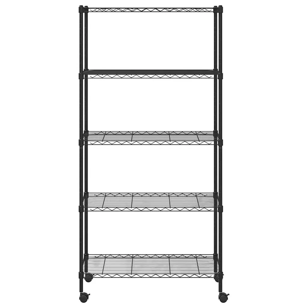 5-Tier Storage Shelf with Wheels Industrial 75x35x155cm Black