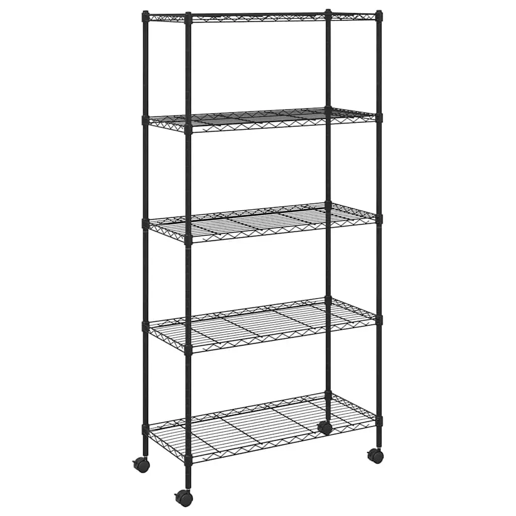5-Tier Storage Shelf with Wheels Industrial 75x35x155cm Black