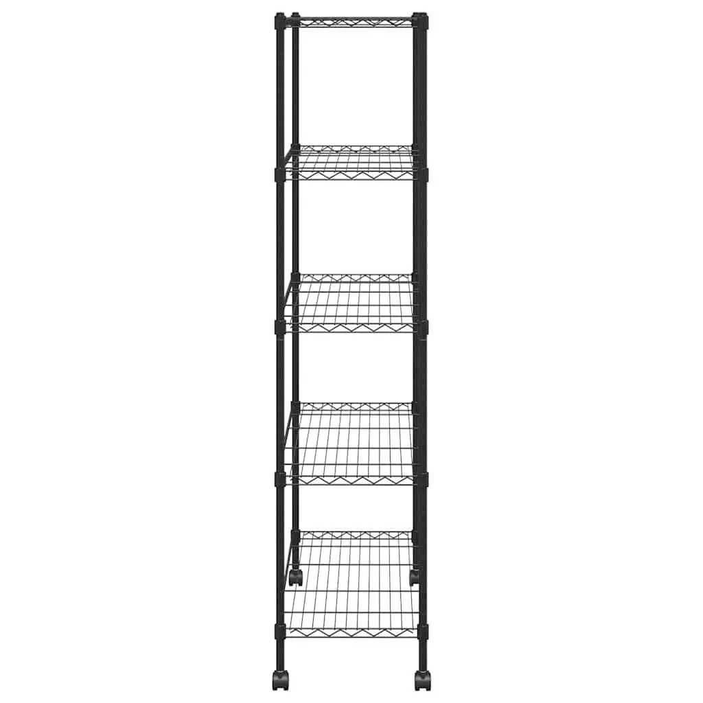 5-Tier Storage Shelf with Wheels Industrial 75x35x155cm Black