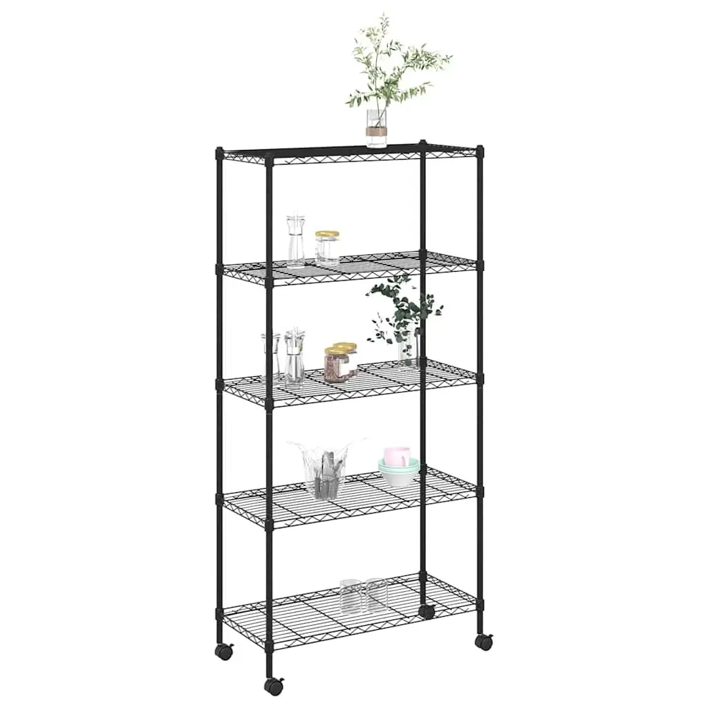 5-Tier Storage Shelf with Wheels Industrial 75x35x155cm Black