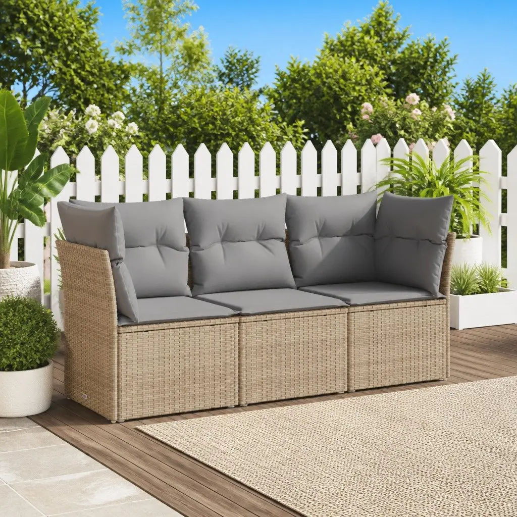 3 Piece Garden Sofa Set Outdoor Furniture Beige PE Rattan with Cushions