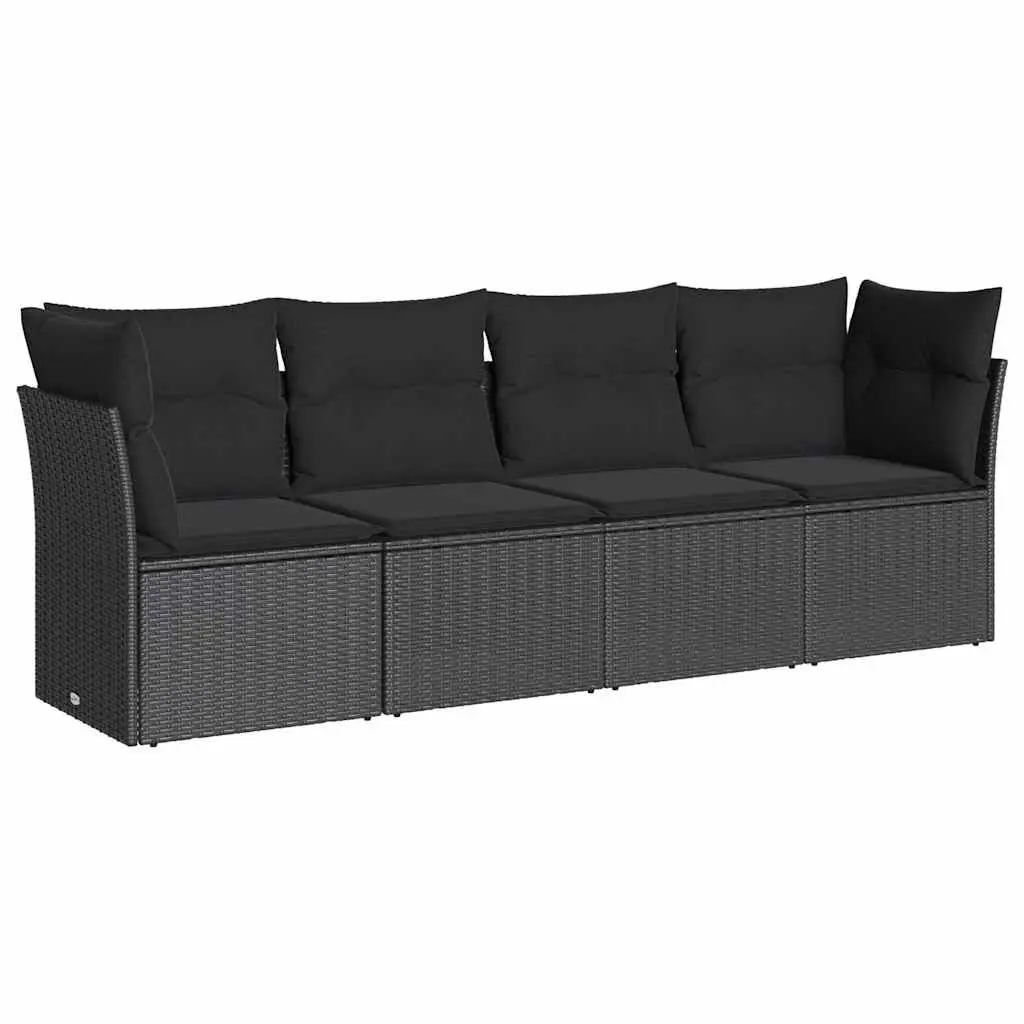 4 Piece Garden Sofa Set Black Poly Rattan Outdoor Furniture with Storage