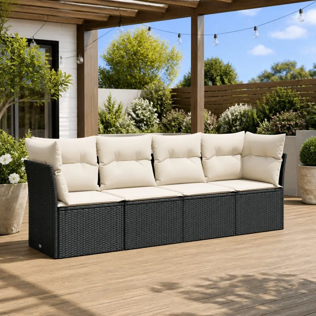 Garden Sofa Set Modular Outdoor Furniture 4 Piece Black Rattan