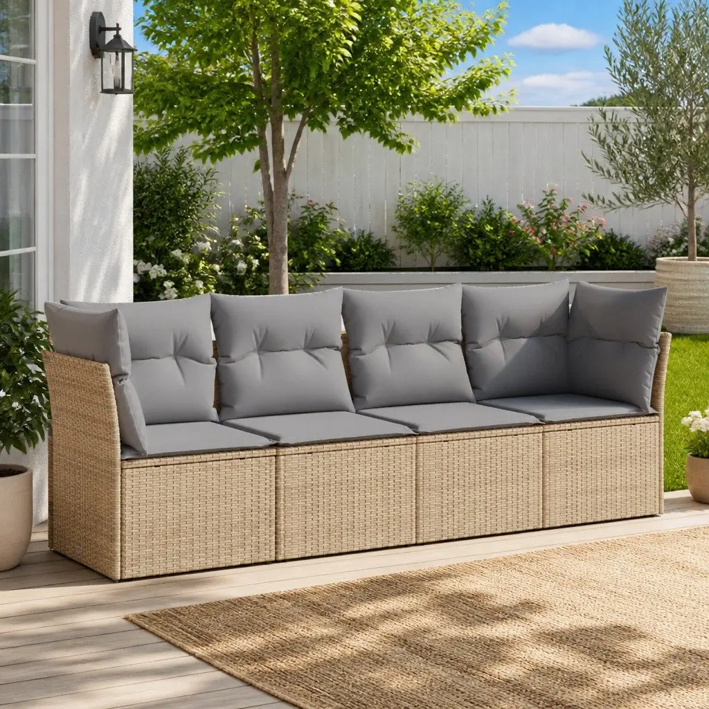 Garden Sofa Set 4 Piece Outdoor Furniture Beige Patio Rattan Seating