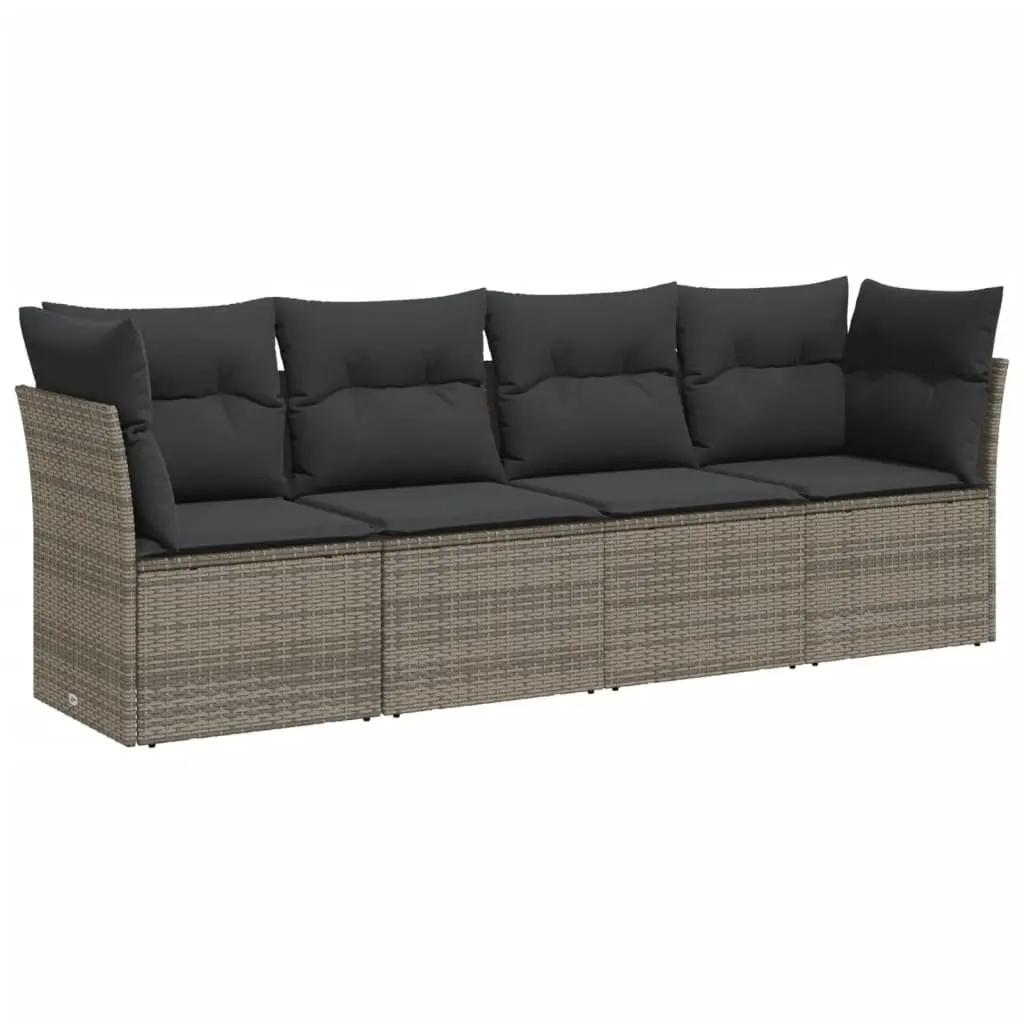 4 Piece Garden Sofa Set Grey Poly Rattan Outdoor Furniture Patio Storage