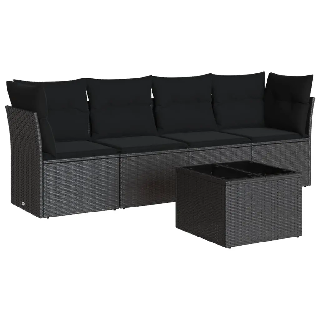 5 Piece Garden Sofa Set Outdoor Furniture Black PE Rattan with Cushions