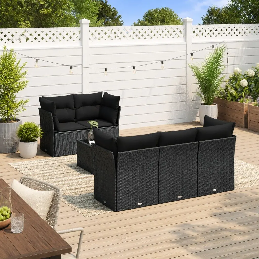 Garden Sofa Set Modular Outdoor Furniture 6 Piece Black PE Rattan Patio Seating
