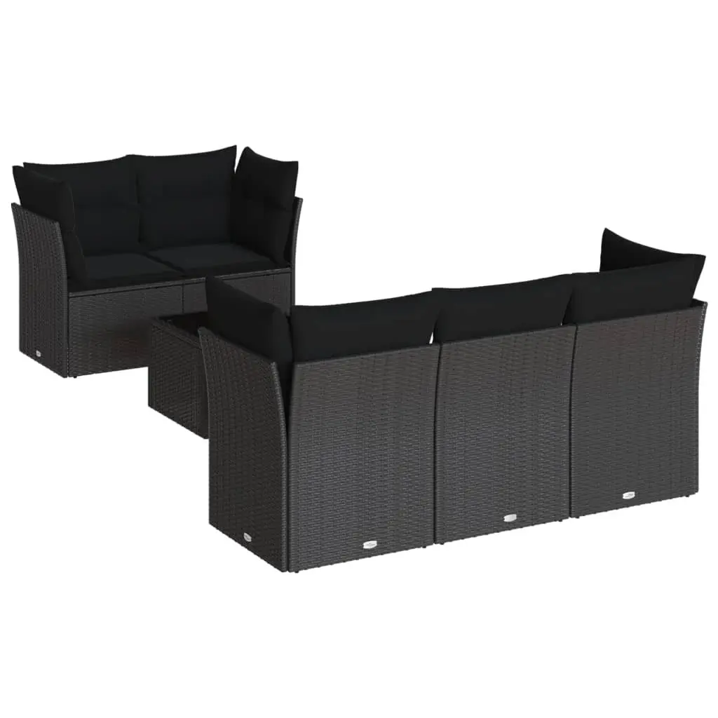 Garden Sofa Set Modular Outdoor Furniture 6 Piece Black PE Rattan Patio Seating