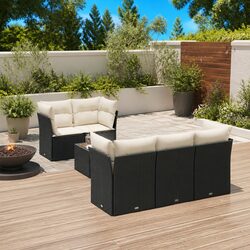Garden Sofa Set 6 Piece Black Outdoor Furniture Patio Sectional with Cushions