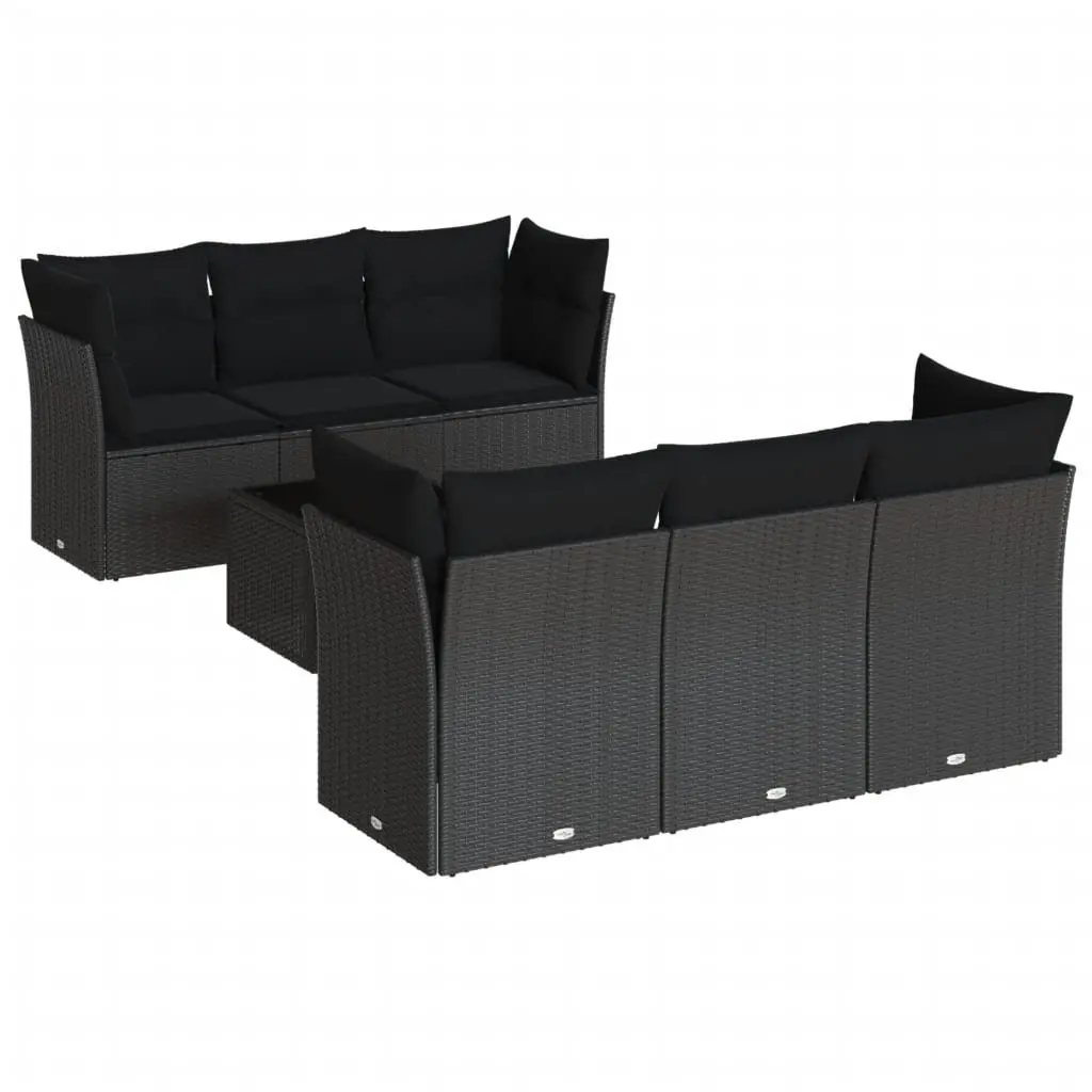 Garden Sofa Set 7 Piece Outdoor Furniture Black PE Rattan Patio Lounge