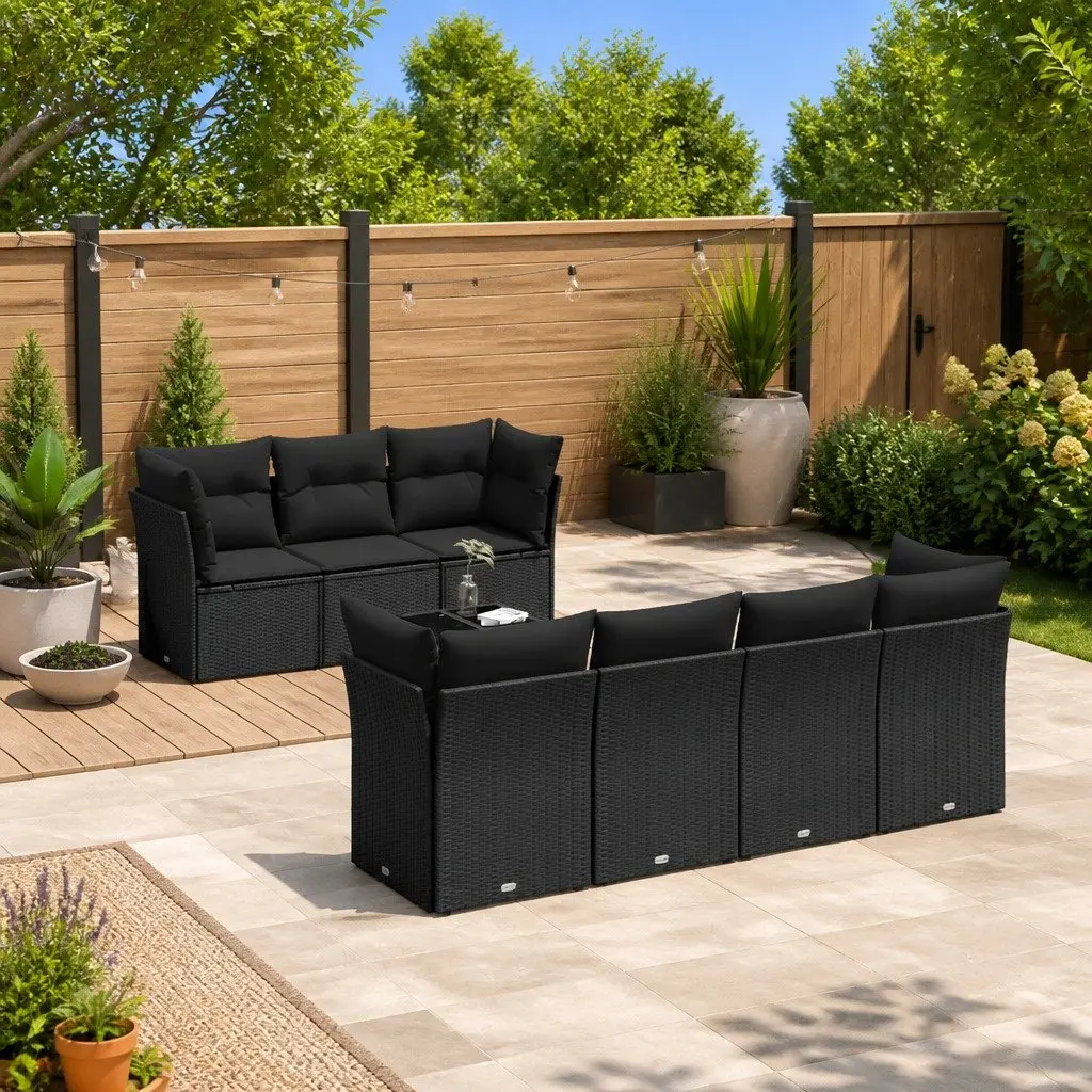Garden Sofa Set 8 Piece Outdoor Furniture Black Poly Rattan Patio Lounge