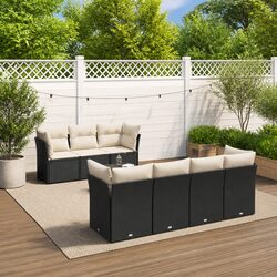 8 Piece Outdoor Garden Sofa Set Black PE Rattan Patio Furniture with Cushions