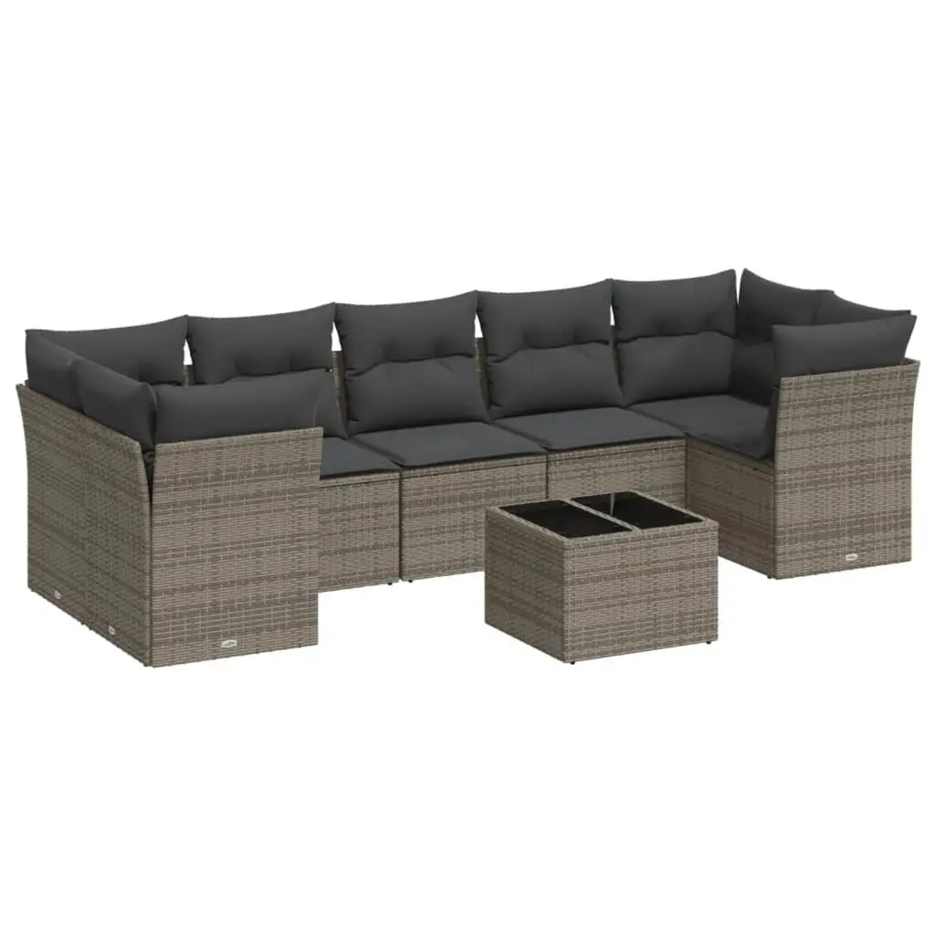 Garden Sofa Set 8 Piece Outdoor Furniture Modular Grey Poly Rattan with Storage