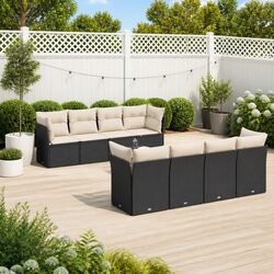 Comfortable 9 Piece Outdoor Sofa Set Black Rattan Cushions