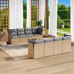 Beige Garden Sofa Set: 9 Pieces for Comfort