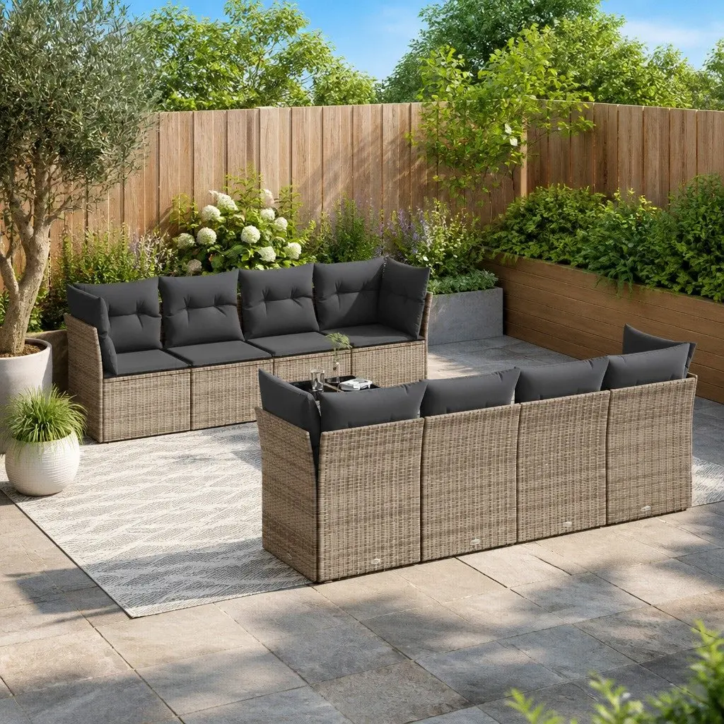 Garden Sofa Set 9 Piece Modular Outdoor Furniture Grey PE Rattan Patio Seating